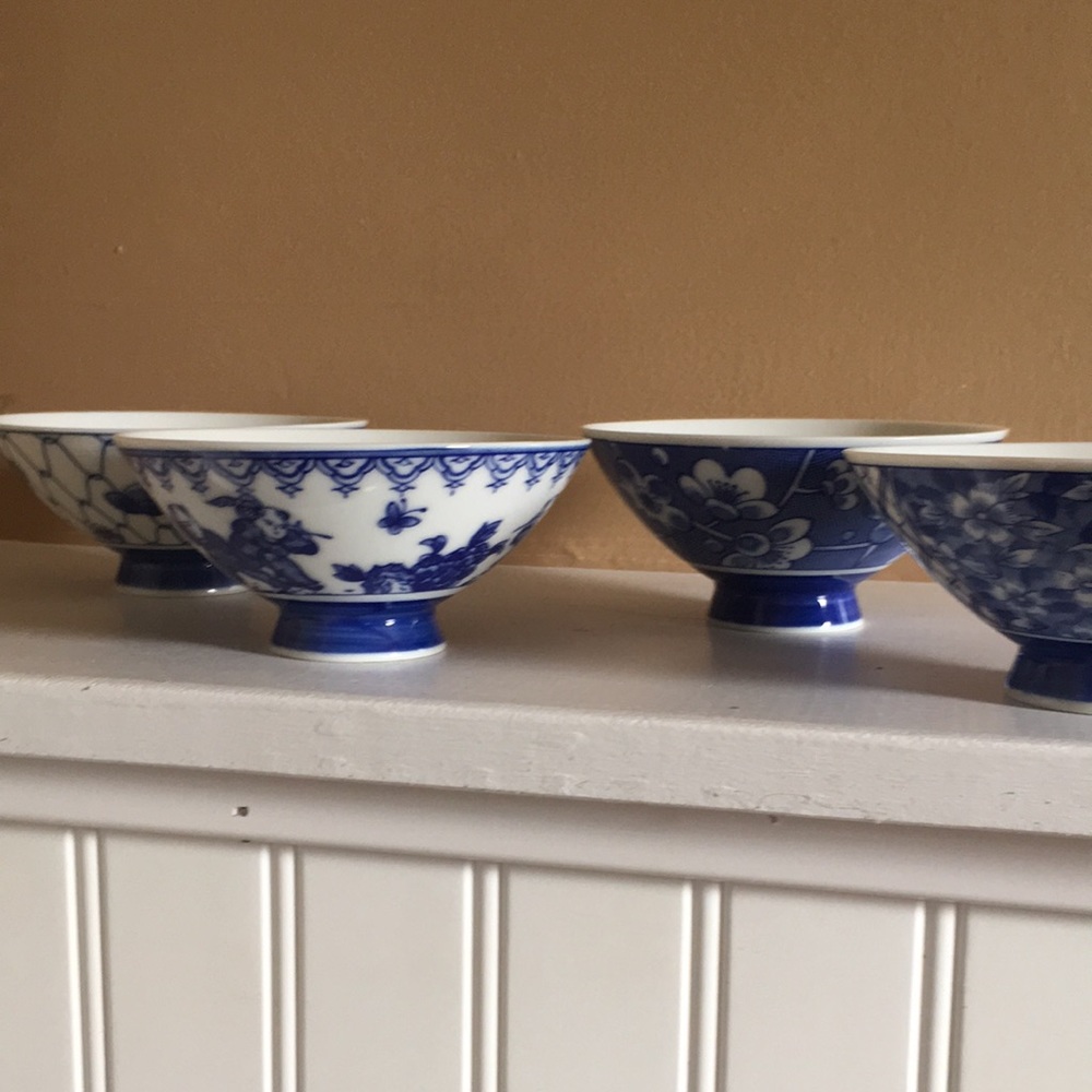 Japanese Blue and White Porcelain Rice Bowls (4)